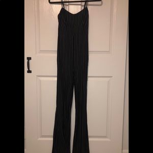 Black white pin stripe jumpsuit